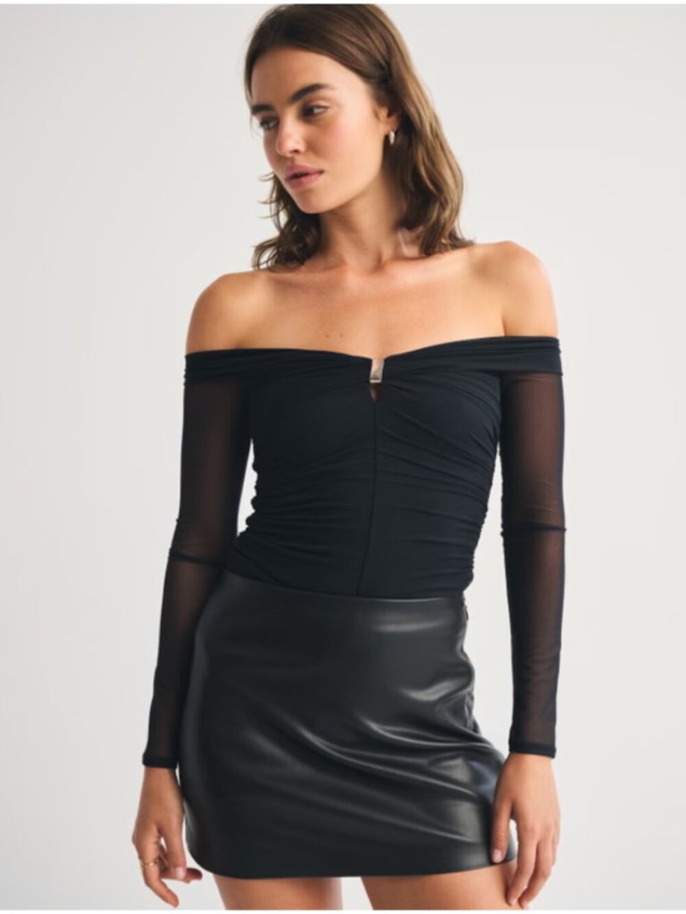 NWT Abercrombie & Fitch Off-The-Shoulder Black Mesh Hardware Top XL
